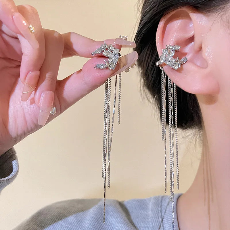 Exaggerated Long Fringe Earrings With Shiny Zircon Moon Earrings Gifts for Women to My Dauther