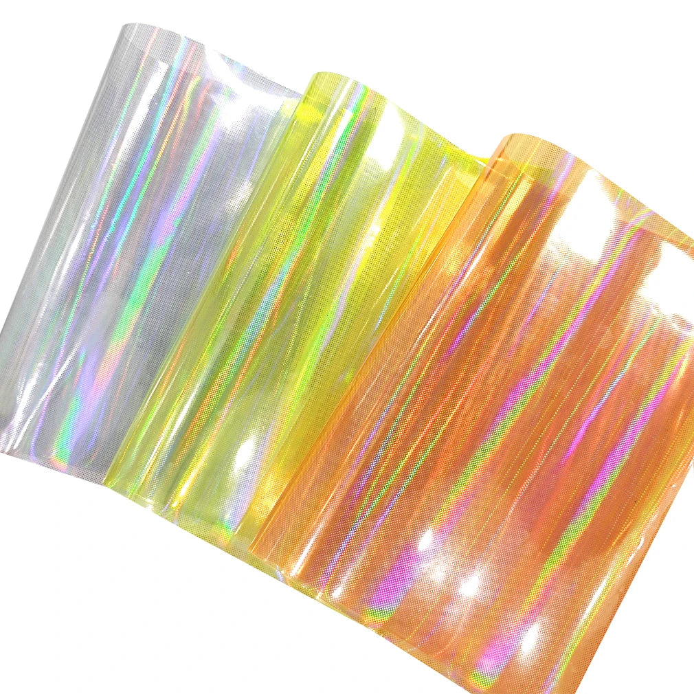 Wholesale 0.5MM Soft Transparent PVC Film Roll Laser Clear with Printed Pattern Holographic Vinyl Roll for Craft Use