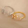 2024 New Gold Flower Branch Leaf Adjustable Open Ring Petal Branch Women's Zircon Ring