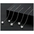 Wholesale 925 Sterling Silver Zircon Bead Dangle Wire Threader Star square Round Earring Fashion Earrings Jewelry Women