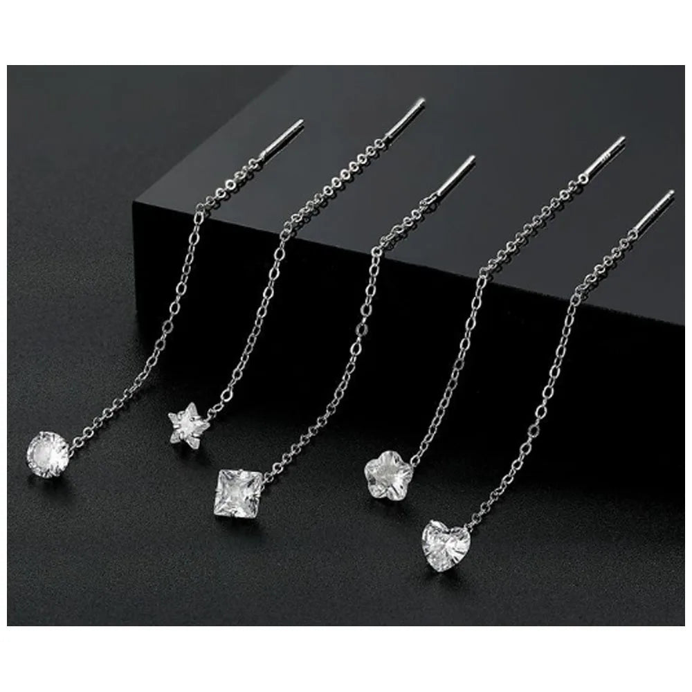 Wholesale 925 Sterling Silver Zircon Bead Dangle Wire Threader Star square Round Earring Fashion Earrings Jewelry Women