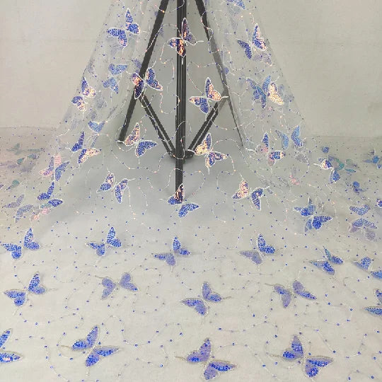 Butterfly Embroidery Wholesale Embroidered Tulle Mesh Sequin Lace Fabric for Organza Prompt Goods
