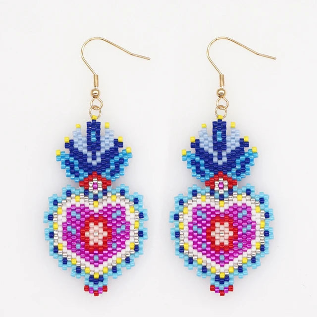 Miyuki Eye Beads Earring Stainless Steel Crown Heart Beaded Drop Earrings Fashion Jewelry for Women Ladies Girl Gift