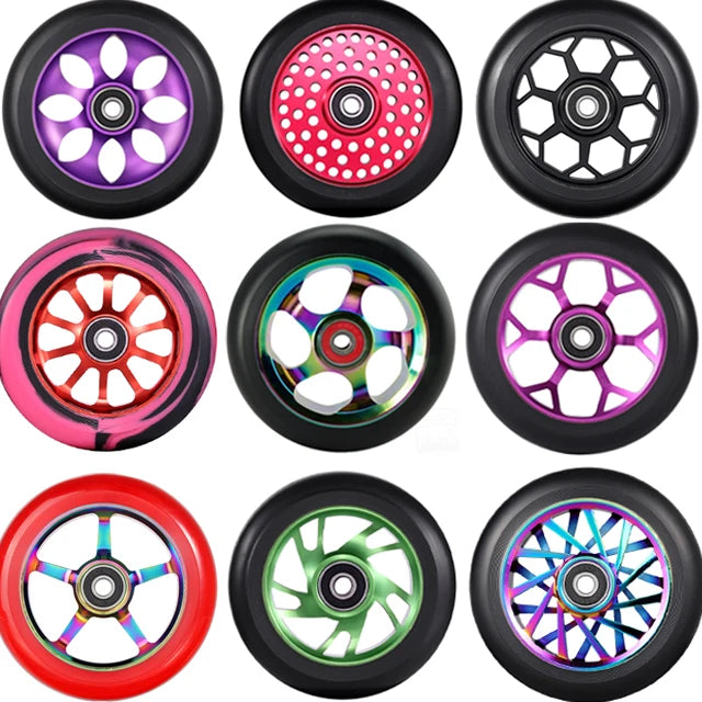110mm Precision Speed Pro Scooter Wheels Customized Color PU Alloy Metal Core Two-Wheel Stunts Foot Brake Ball Bearing Durable
