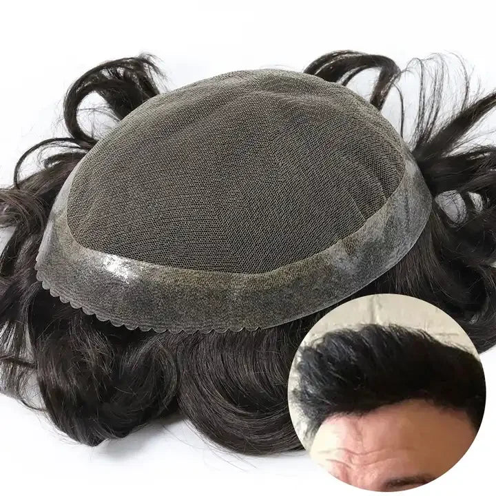 Australia Toupee Skin PU Around Indian Human Hair Prosthesis for Men