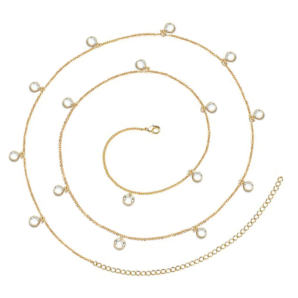 African Weight Lost Bikini Stainless Steel Zircon Crystals Beads Pendant Charm Waist Belly Ring Chain Body Jewelry for Women