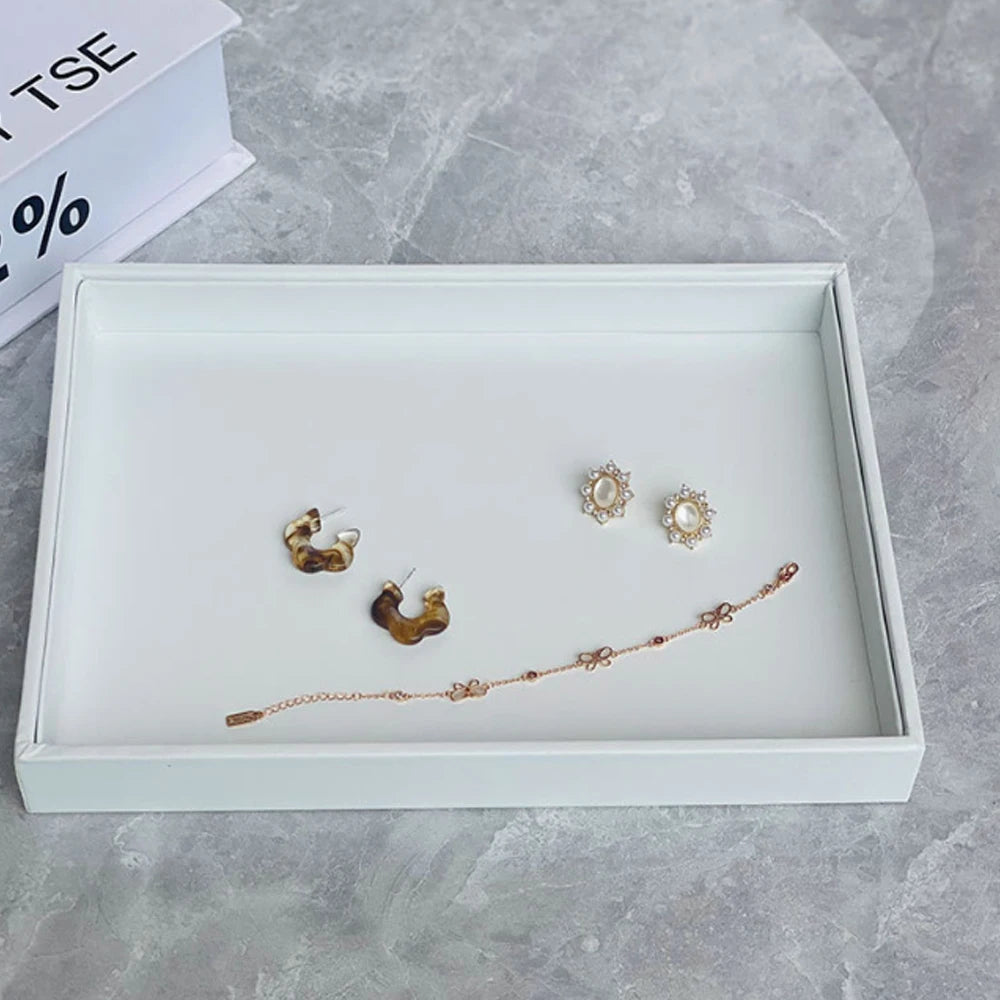 Wholesale Middle White Stackable Slots Grids Pu Leather Jewelry Watch Tray Inserts Display Box for Drawer With Lid Organizer