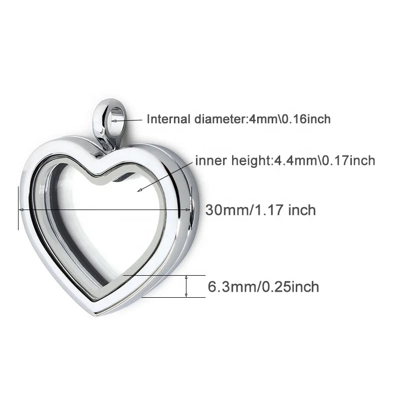 Silver Color rainbow Color Peach Heart Shape Glass Locket With Rhinestone Memory Living Magnetic Closure Glass Floating Locket