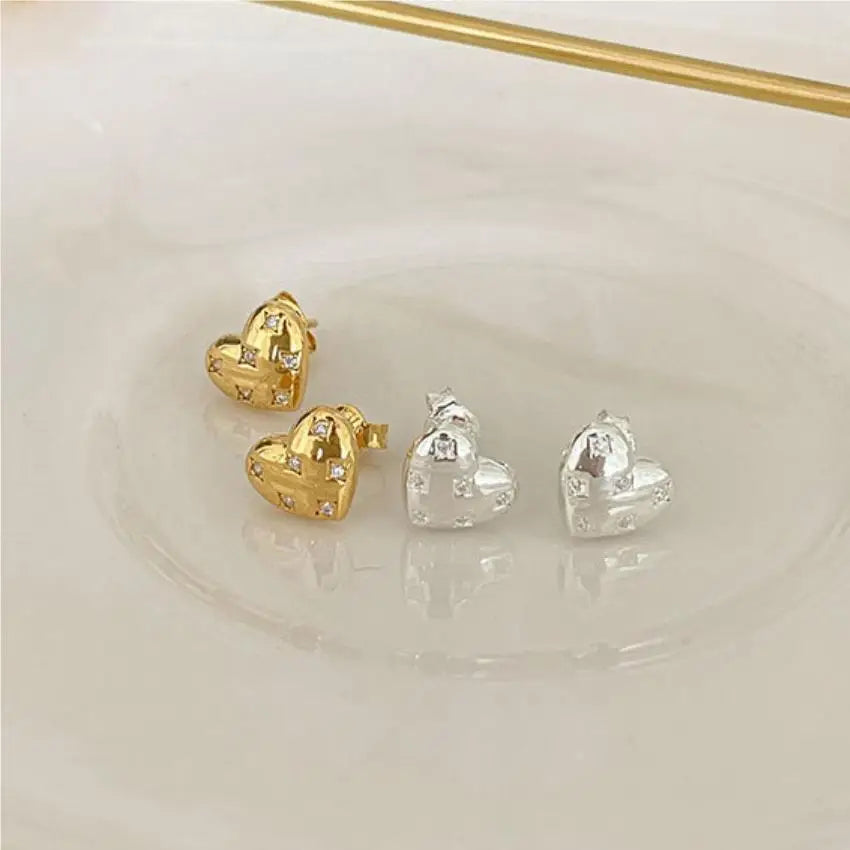 VIANRLA 925 Sterling Silver Jewelry Heart Earrings White Zircon 18k Gold Plated Earring for Women Free Laser Logo Wholesale