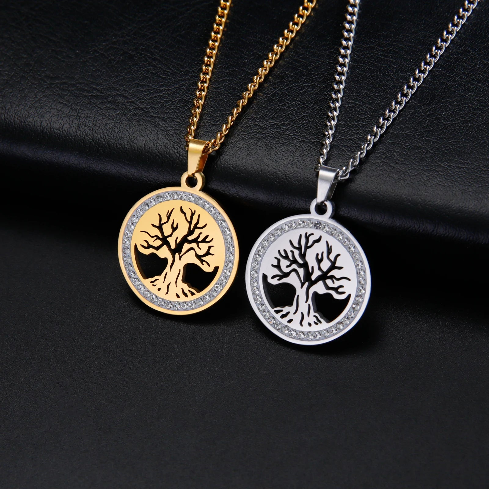 Myshape Diamond Tree of Life Pendant Stainless Steel Necklace Men's and Women's Crystal Zircon Ultra Natural Talisman Jewelry