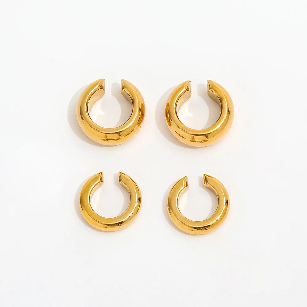 Fenny 18K PVD Plated Wholesale Waterproof&No Fade Simple Chunky Smooth Arc Band Stainless Steel Clip Earring for Women
