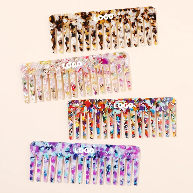 MiDairy CUSTOM LOGO COLOR 4mm Thickness  Rectangle Acetate Women Girls Custom Wide Tooth Comb 890054