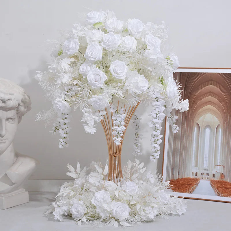 Wholesale Christmas Table Centerpiece Wedding Flower Ball Artificial Wreaths and White Roses Decoration