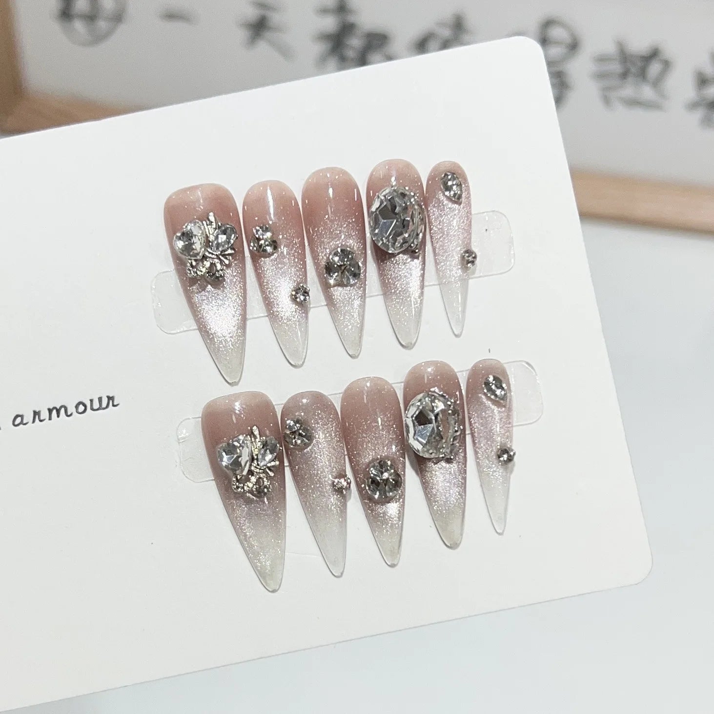 Custom Logo Acrylic Cat Eye Gel Design Fingernail Different Size Kit Long Tips French False Press on Nail With Professional