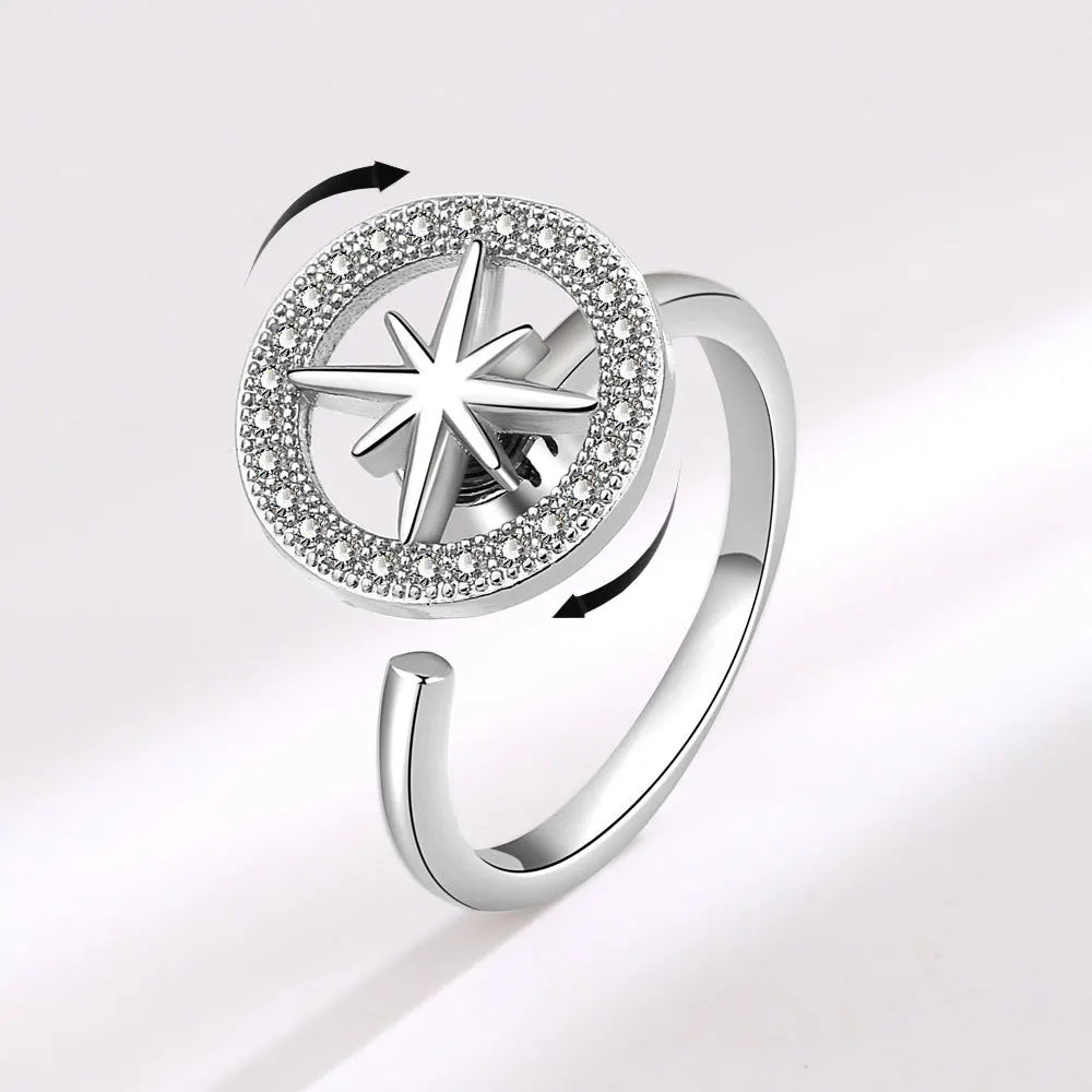 Gold Plated Micropaved Zirconia Rotatable Geometric Ring for Women Adjustable Fidget Rotating Spinner Ring Anti Anxiety Jewelry