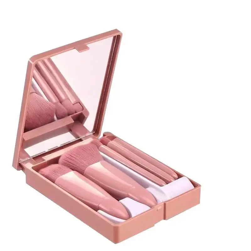 High Quality Custom Logo 5PCS Portable Travel Size Makeup Brushes with Mirror Case Wholesale Makeup Set Including Shaving Brush