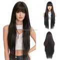 Wholesale 34 Inch ultra Long Straight Hair with Bangs Wig and Layered Straight Hair Suitable for Women Hair Daily Wear MegaBDM