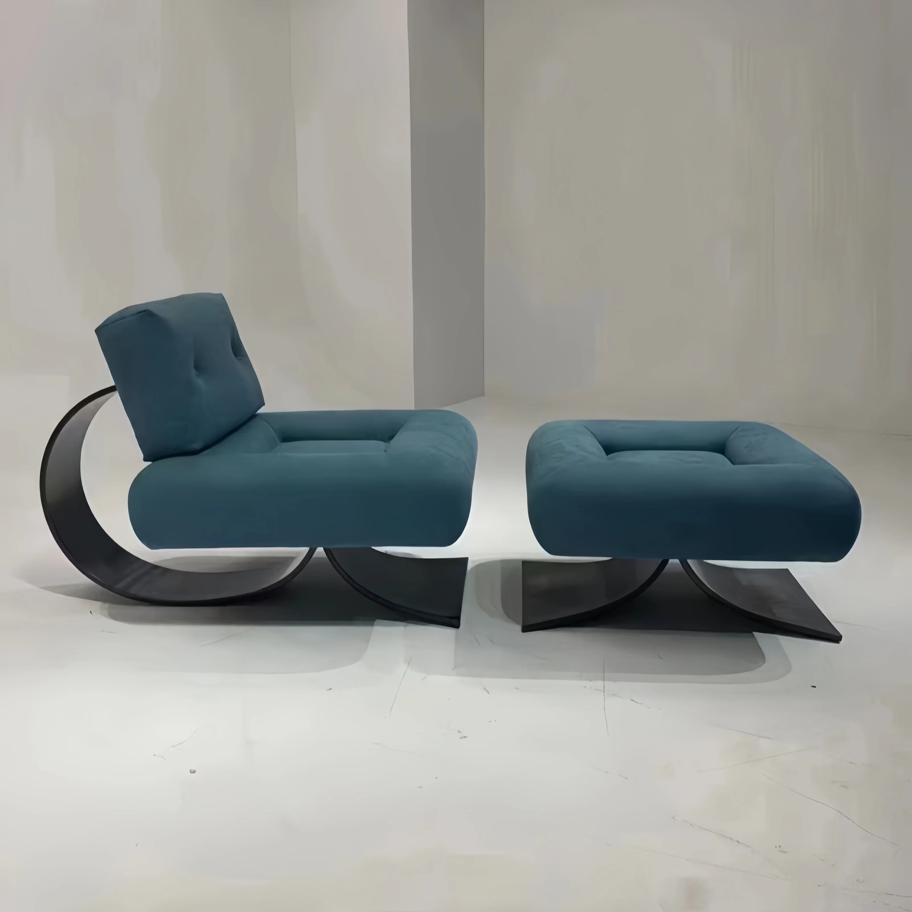 Contemporary Luxury Convertible Single Person Velvet Lounge Chair Set Modern Indoor Furniture Metal Wood Legs for Villa Living