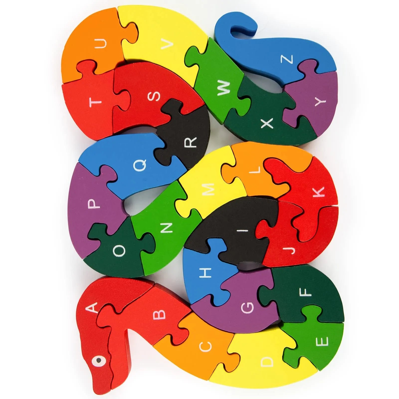 Alphabet Jigsaw Puzzle Building Blocks Animal Wooden Puzzle Wooden Snake Letters Numbers Block Toys for Kids