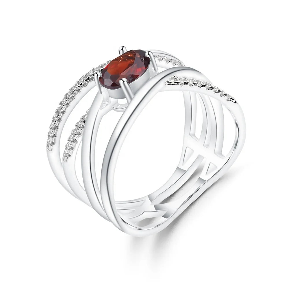 Abiding Dropshipping Natural Garnet Rings New Sterling 925 Silver Rings for Gift