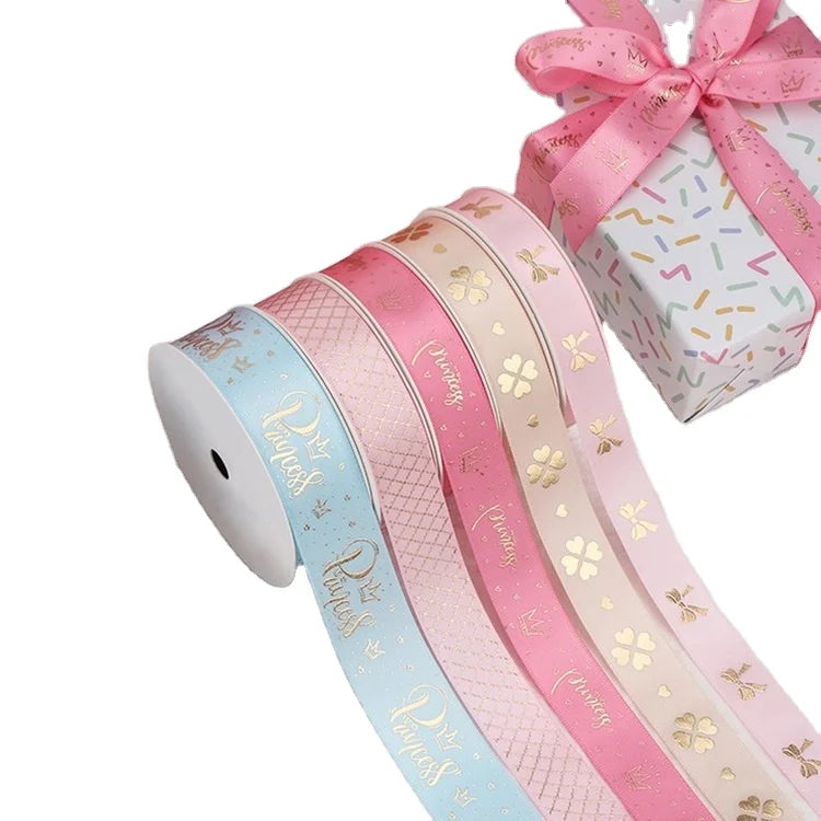 Best Selling 2.5cm Wide Printed Polyester Satin Ribbon for Gift Packing DIY Decorations