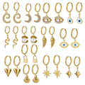 Trendy Star Shape Pendant Hoop Earrings 18K Gold Plated Stainless Steel Angel Wing Love Heart Dangle Huggies Earrings for Women