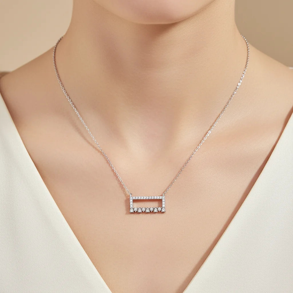 Tremendous Quality Elegant Design Shiny Thin Chain Necklace Jewelry 18K Solid White Gold Real Natural Diamond Pendant Necklace