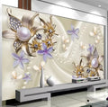 European Style 3D Stereo Pearl Diamond Butterfly Flower Wallpaper Waterproof Anti-Static Living Room TV Sofa Backdrop Wall
