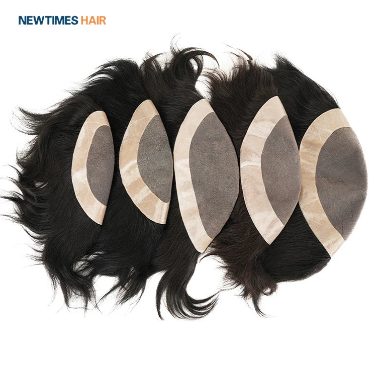 Newtimeshair Fine Mono with PU Lace Front Hair System Mens Indian Hair Natural Wave 6 Inches Toupee