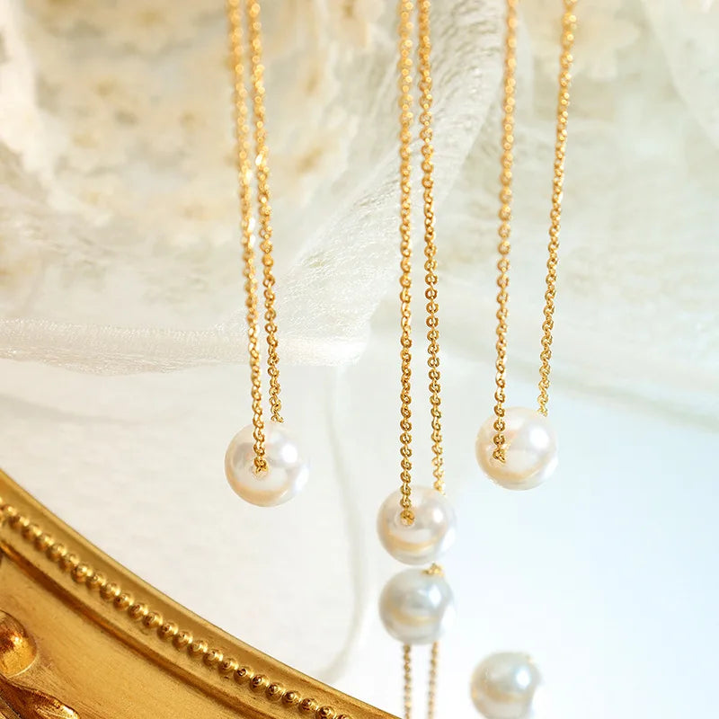 Ins Niche Design Sense Jewelry Titanium Steel Gold-plated Clavicle Chain Imitation Pearl Pendant Necklace