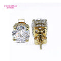 Cadermay Custom 14K Yellow Gold Moissanite Stud Earrings 6.5mm 1ct White D Color Round Moissanite Diamond Daily Wear Ear Studs