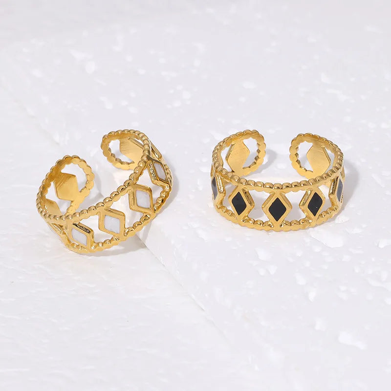 New 2026 Jewelry Wholesale Geometric Diamond Drop Oil-plated 18K Gold Open Stainless Steel Women's Ring