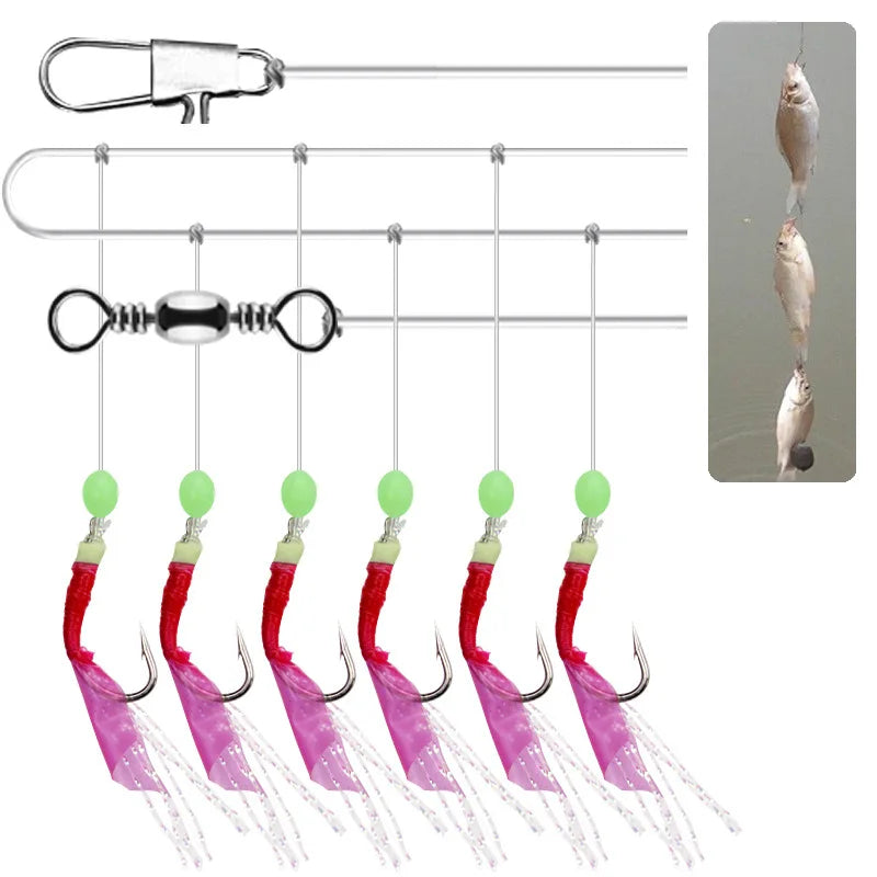 Wholesale Simulated Fish Skin Sabiki Rigs Saltwater Artificial Fishing Lures Luminous Sea Bait String Hooks Flash Tinsel Lures