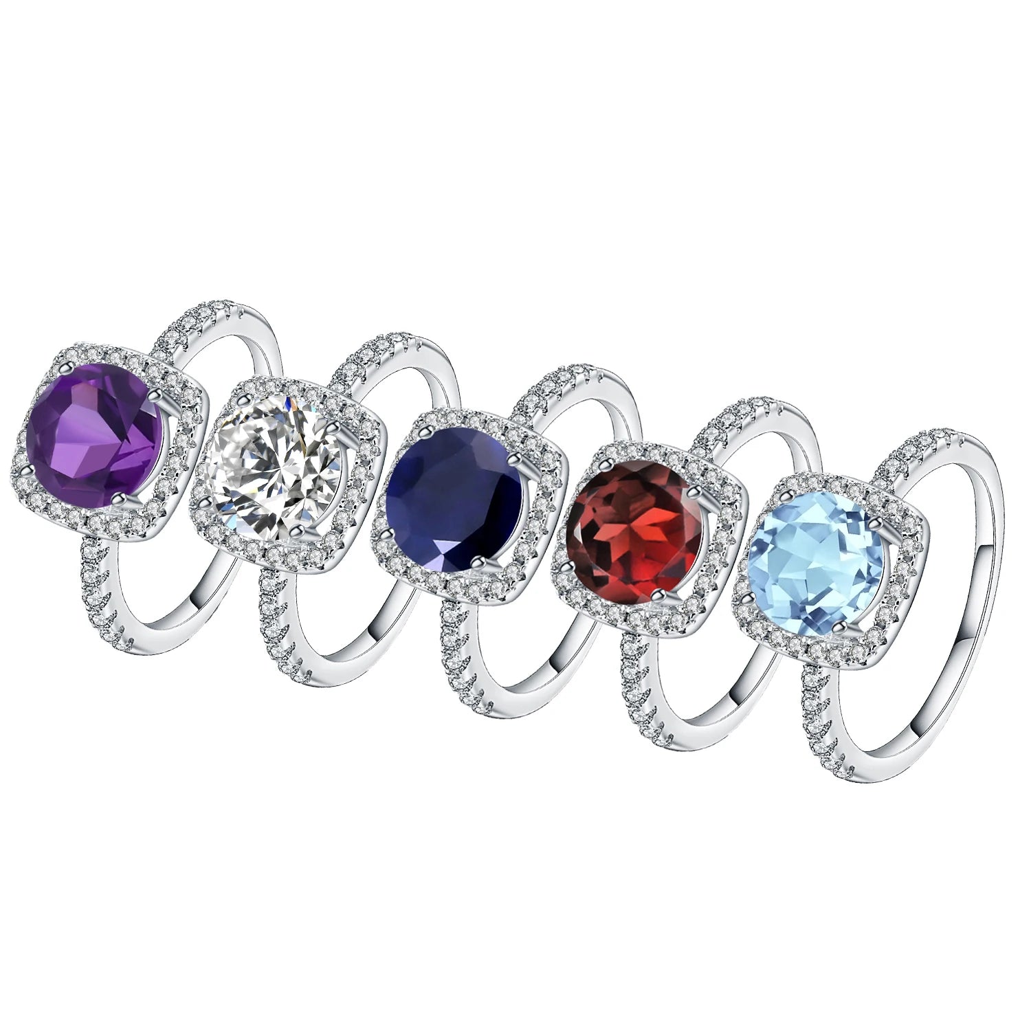 KH078R Abiding Fine Jewelry Custom Natural Gemstone Fashion 925 Sterling Silver Square Halo Ring Jewelry Women