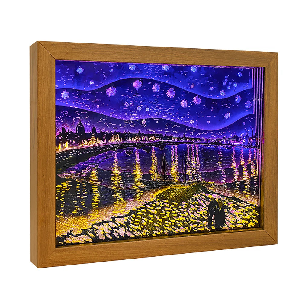 Wall Art Frame Paintings for Home Light Decoration Van Gogh Starry Night Over the Rhone 3D Paper Carving Lamp