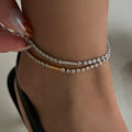 2025 Dazan New Ins 18k Gold Plated Tarnish Free Stainless Steel BOHO Minimalist White 5A Zircon Tennis Anklet Bracelet for Women
