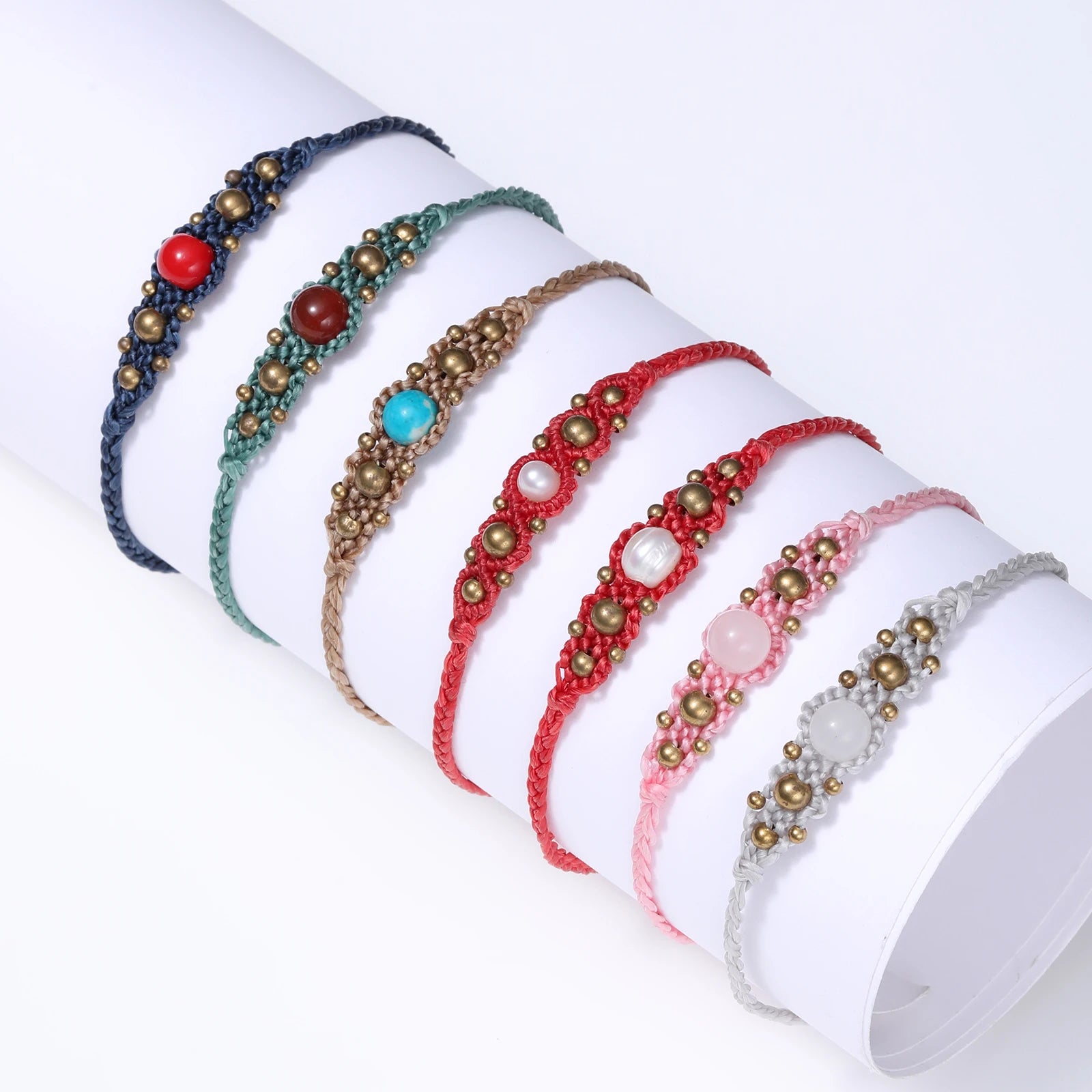 Hot Selling Ins Macrame Natural Agate Bracelet Handcrafted Jewelry Wax Rope Custom Micromacrame Friendship Pulseras for Gift