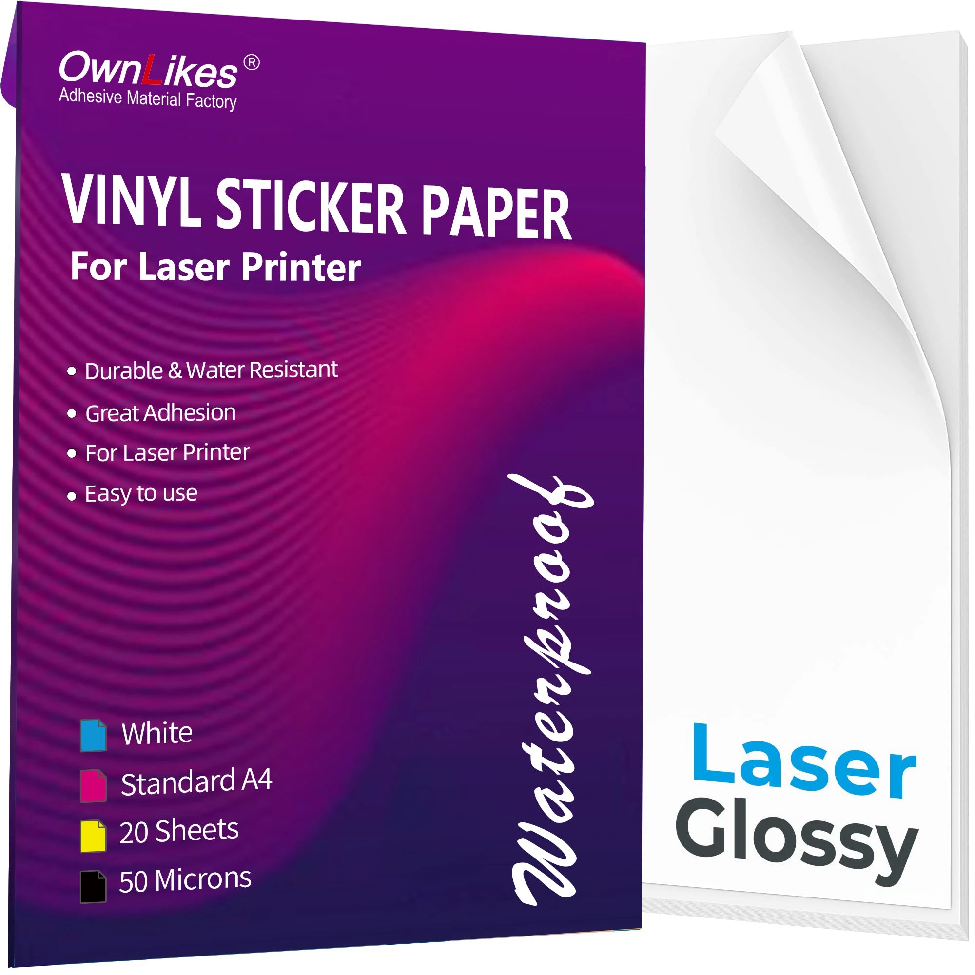 Flexography Printable A4 Waterproof PET Vinyl Self Adhesive Laser Printer Sticker Paper Custom Die Cut Shape 50um Thick Grocery