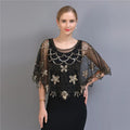 Women's Summer Short Sequin Embroidered Shawl Evening Mesh Cape Cover-up Wholesale Polyester for Autumn Weddings