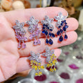 925 Silver Needle Sapphire Crystal Pink Zircon Earring Yellow Tassel Women Water Drop Long Luxury Crystal Earring