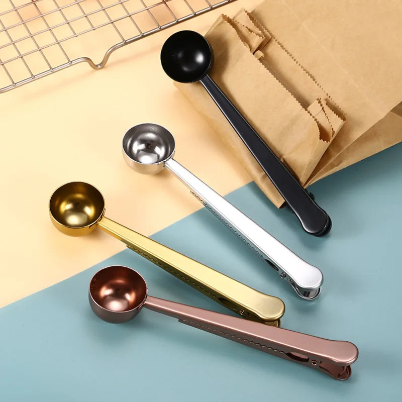 Multi-functional Sealing Spoon Stainless Steel Coffee Spoon Clip Measuring Spoon Kitchen Gadgets Customized