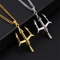 Trendy Hip Hop 316L Stainless Steel Gold Silver Trident Pendant Necklace for Men Fashion Jewelry 18K Necklace