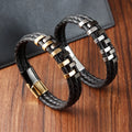 2023 High Quality New Design Multilayered Rope String Bracelet Stainless Steel Real Leather Bracelet For Men