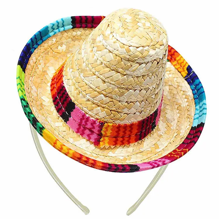 Ready to Ship Wholesale Carnival Mini Sombrero Mexican mariachi hat Headband Mexico Straw Hats