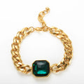 Men Fashion Exaggeration Personality Green Jade Cut Stone Connector Titanium Steel Link Chunky Bracelet