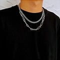 TY-14 Fashion Wholesale Double Layers Hip Hop Men Metal Jewelry Silver Chain Necklace