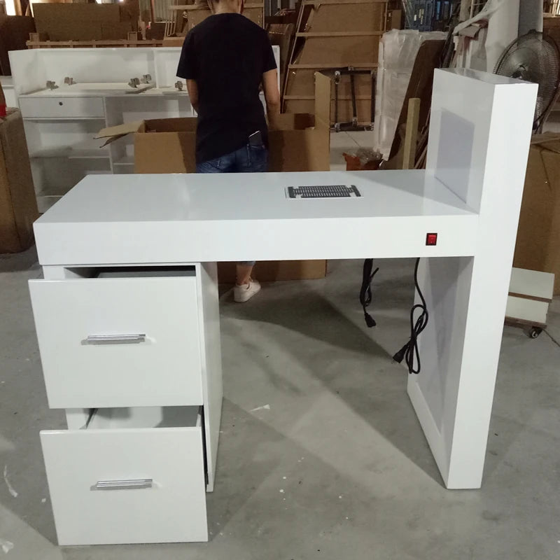 Factory New Arrival Fashion Design Modern North European Style White Manicure Table With Led Light Drawers for Nail Spa Shop
