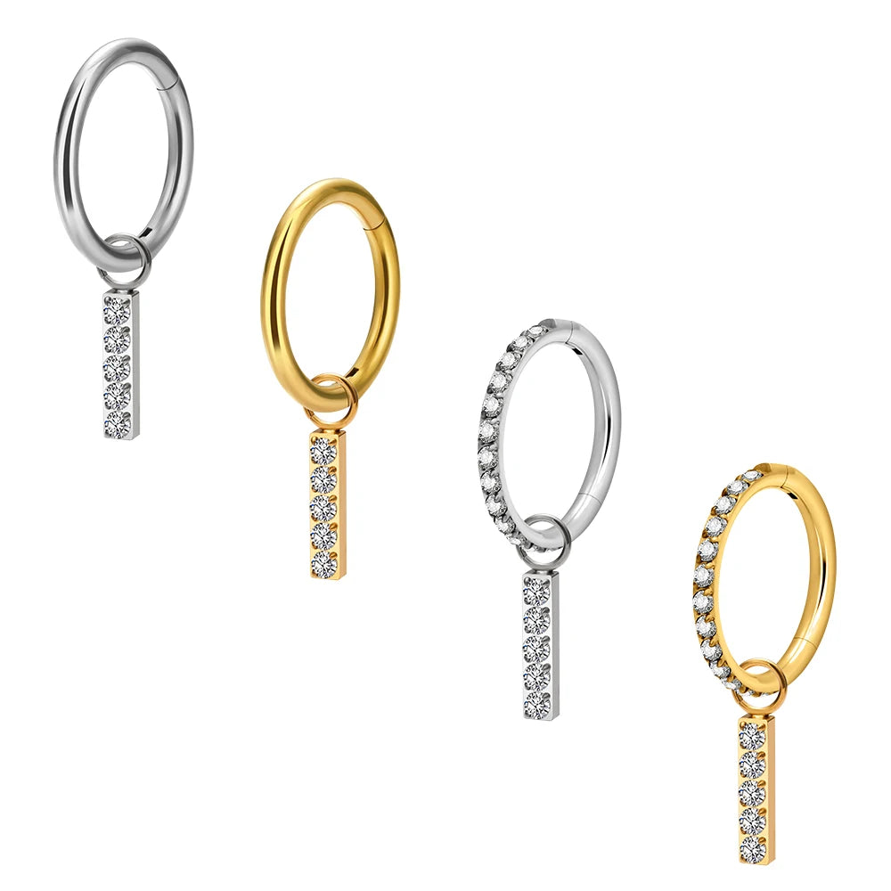 Wholesale ASTM F136 Titanium CZ Inlay Hinged Segment Clicker Nose Rings Tragus Helix Lobe Pendant Earrings Body Piercing Jewelry