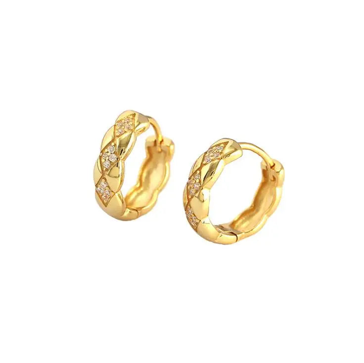 Jietao Wholesale Trendy Elegant Feminist Women Geometry Rhombus Wide CZ 925 Sterling Silver Huggie Hoop Earrings