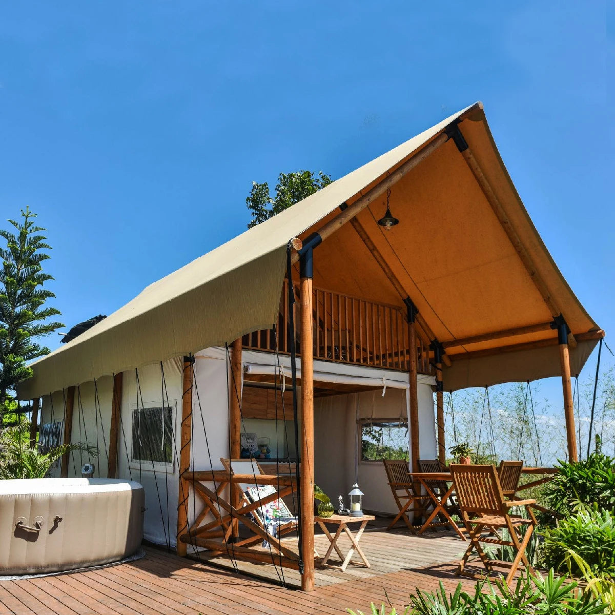 Resort Hotel Glamping Triangle Safari Tent Wood Prefab Camping House Villas